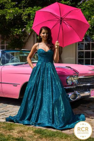 teal sparkly ballgown prom dress