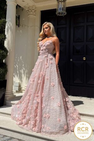 blush couture fowered detail ballgown prom dress