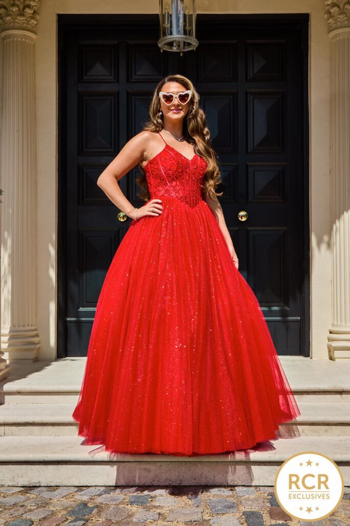 red corset ballgown prom dress