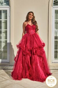 wine corset top ruffled ballgown prom dress
