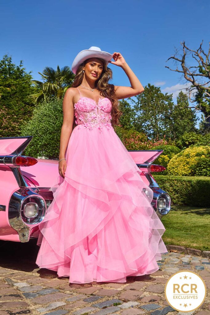 floral corset ruffle prom dress