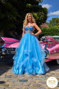 baby blue embellished ballgown with a corset back