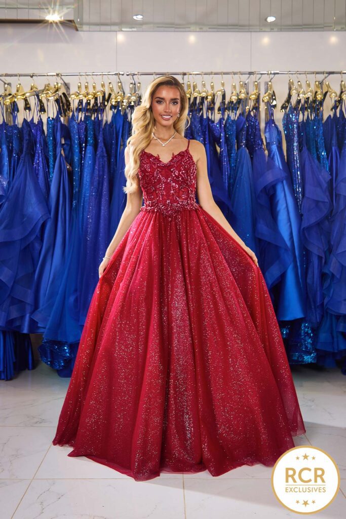Wine sparkly ballgown prom dress