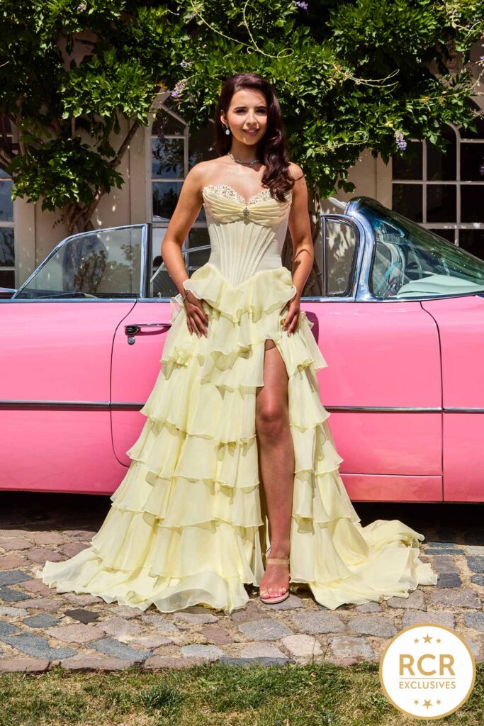 yellow tiered ruffle prom dress