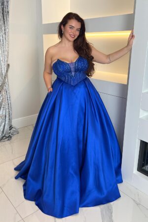 Royal Blue Strapless A-line Ballgown